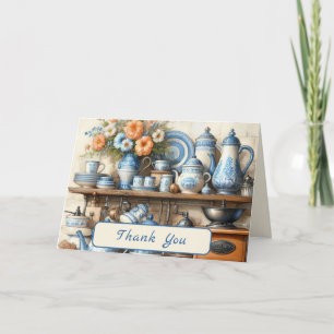 Carte De Remerciements Pots vintages de café bleu et blanc