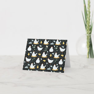Carte De Remerciements Poules rêvant dans le poulailler en noir