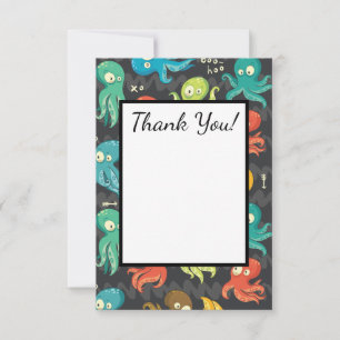 Carte De Remerciements Poulpe Boo Mignon Multicolore Vêtements et Décorat