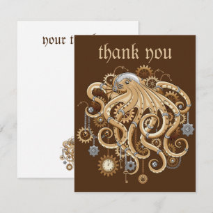Carte De Remerciements Poulpe Steampunk Rétro Fantastique Mécanique
