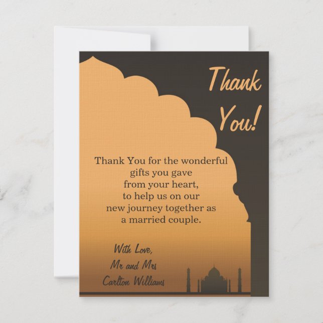 Carte de Remerciements pour la Mariage Indienne de (Devant)