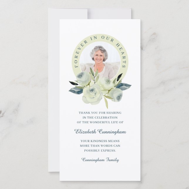 Carte De Remerciements Pour toujours dans nos coeurs Photo Floral Memoria (Devant)