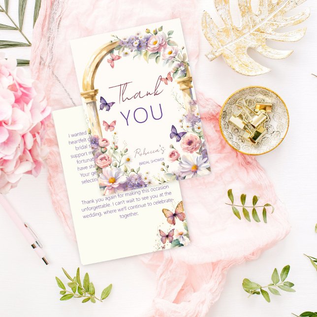 Carte De Remerciements Pour une vie de papillons douche de mariée printan (To a lifetime of butterflies spring summer bridal shower thank you card English enchanted garden)