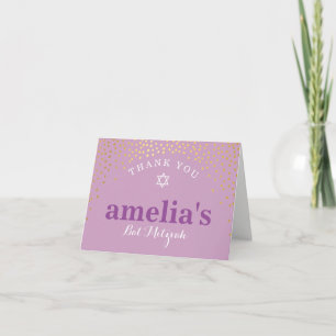 Carte De Remerciements Pourpre PLIÉ de confettis d'or de bat mitzvah de