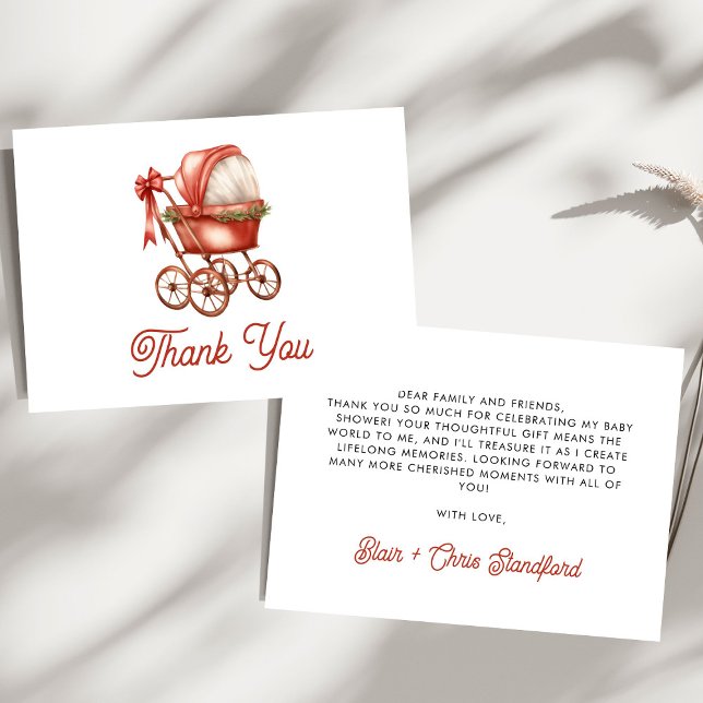 Carte De Remerciements Poussette moderne Joyeux Petit Baby shower de Noël (Créateur téléchargé)