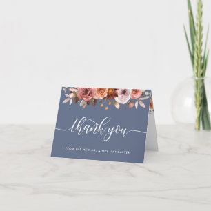Carte De Remerciements Poussière Bleue Élégante, Fard et Floral Bourguign