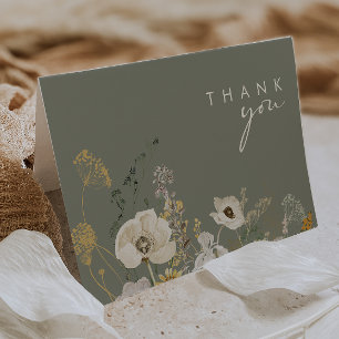 Carte De Remerciements Pré Fleur sauvage lunaire Sage Green