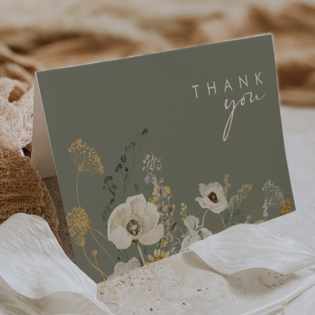 Carte De Remerciements Pré Fleur sauvage lunaire | Sage Green (Créateur téléchargé)