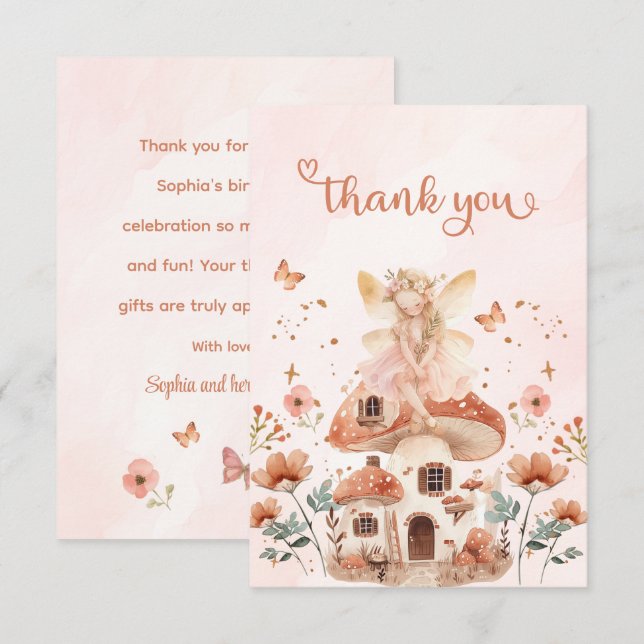 Carte De Remerciements Premier anniversaire de la fille aux champignons d (Devant / Derrière)