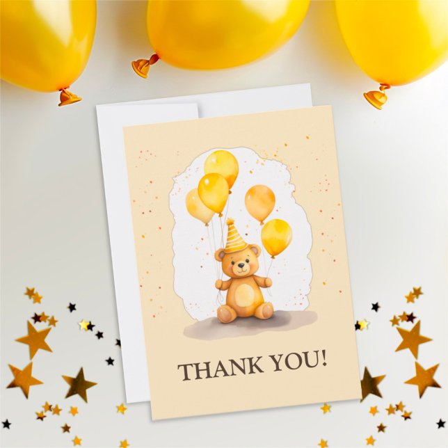 Carte De Remerciements Premier anniversaire ours couleur jaune neutre pou (Créateur téléchargé)