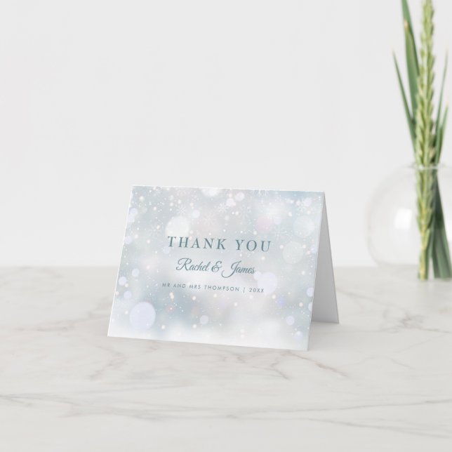 Carte De Remerciements Premier Mariage de script de Snowflakes (Devant)