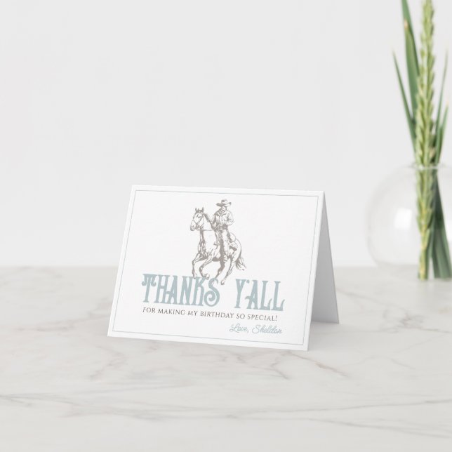 Carte De Remerciements Premier Rodeo Cowboy Western Blue 1er Anniversaire (Devant)