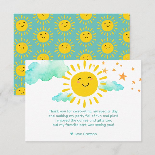 Carte De Remerciements Premier Tour Autour Du Soleil (Devant / Derrière)