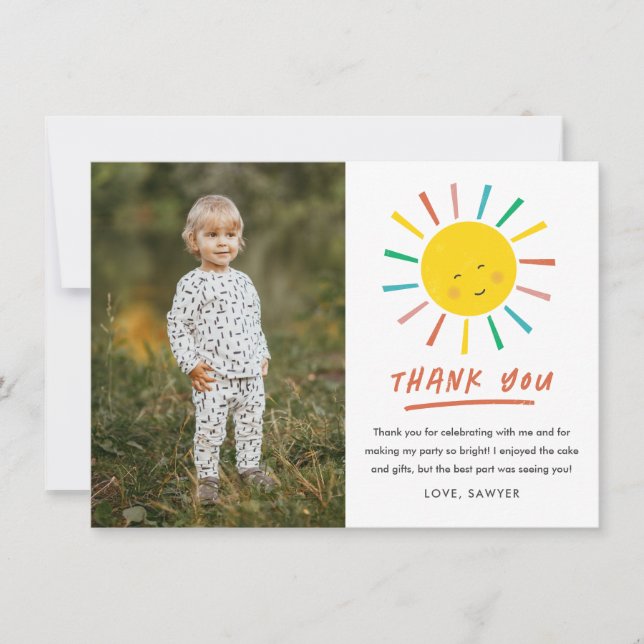 Carte De Remerciements Premier voyage autour du soleil Enfants Photo Anni (Devant)