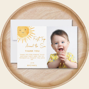 Carte De Remerciements Premier voyage autour du soleil Photo d'anniversai