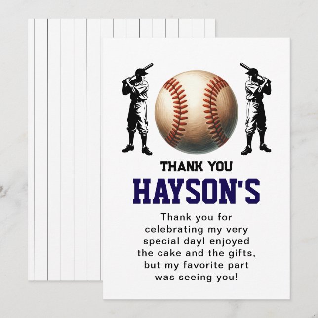 Carte De Remerciements Première année de baseball bas 1ère fête d'anniver (Devant / Derrière)