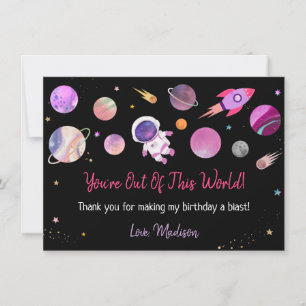 Carte De Remerciements Première année de l'astronaute rose