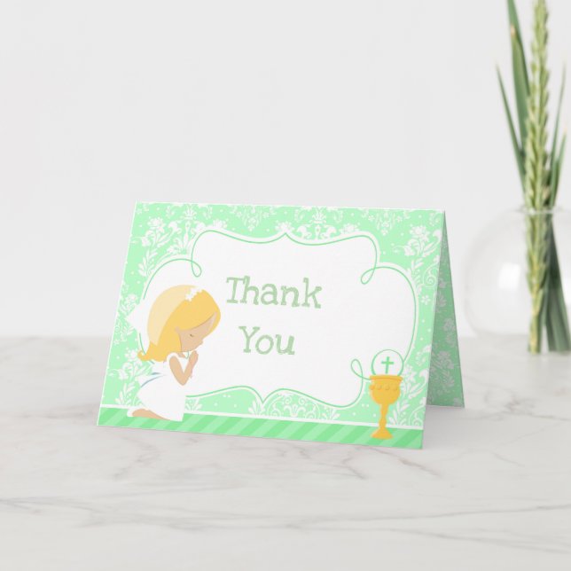Carte De Remerciements Première communion de fille blonde 'Merci' (Devant)