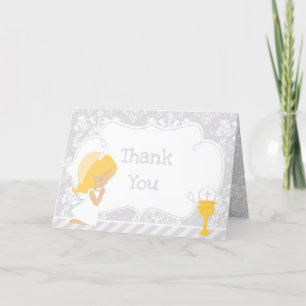 Carte De Remerciements Première communion de fille blonde 'Merci'