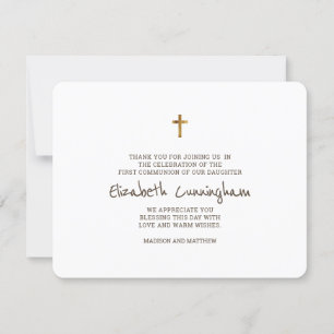 Carte De Remerciements Première communion de la Croix d'Or simple