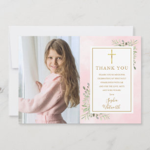 Carte De Remerciements Première Communion Pink Green Photo
