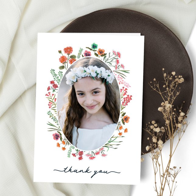 Carte De Remerciements Première sainte communion fleur sauvage (Wildflower First Holy Communion Thank You Card)