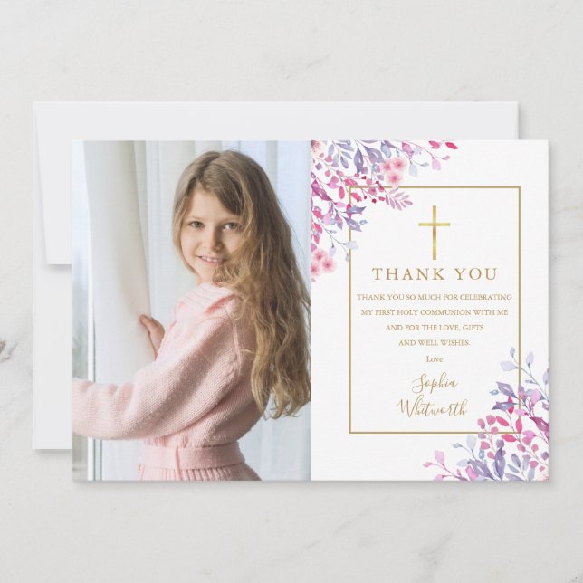 Carte De Remerciements Première Sainte Communion Fleurs sauvages Floral P (Devant)