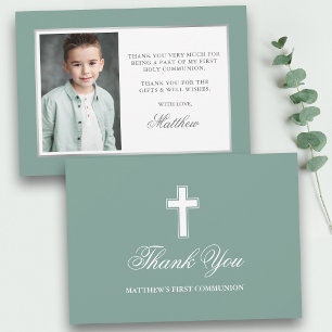 Carte De Remerciements Première Sainte Communion Photo Vert Eucalyptus