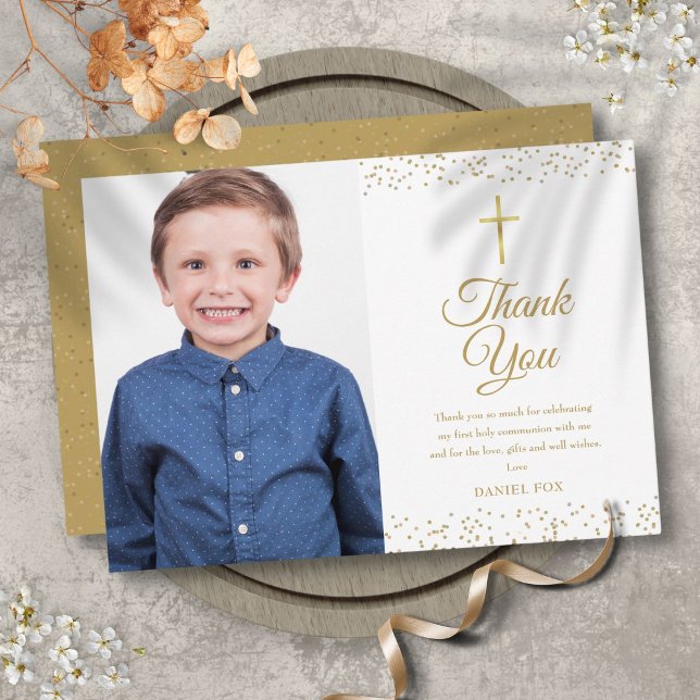Carte De Remerciements Première Sainte Communion Poussière Or Photo (Créateur téléchargé)