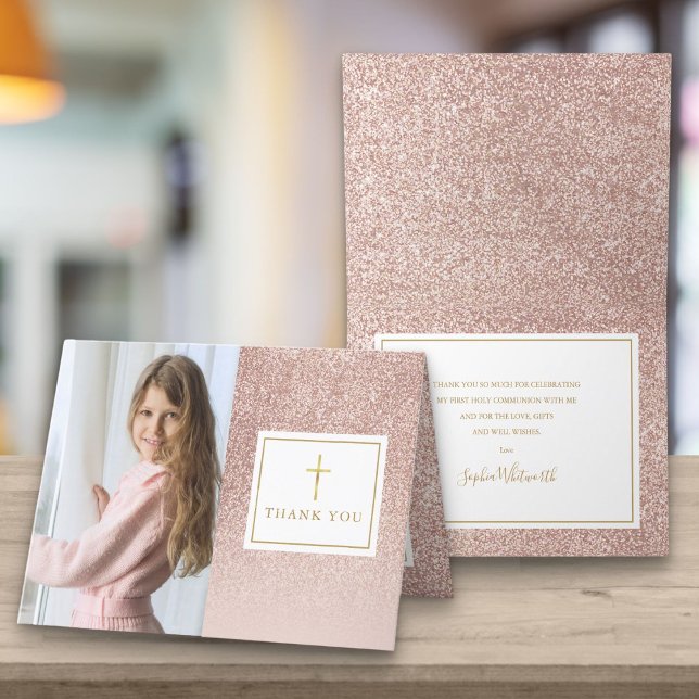Carte De Remerciements Première Sainte Communion Rose Parties scintillant (Créateur téléchargé)