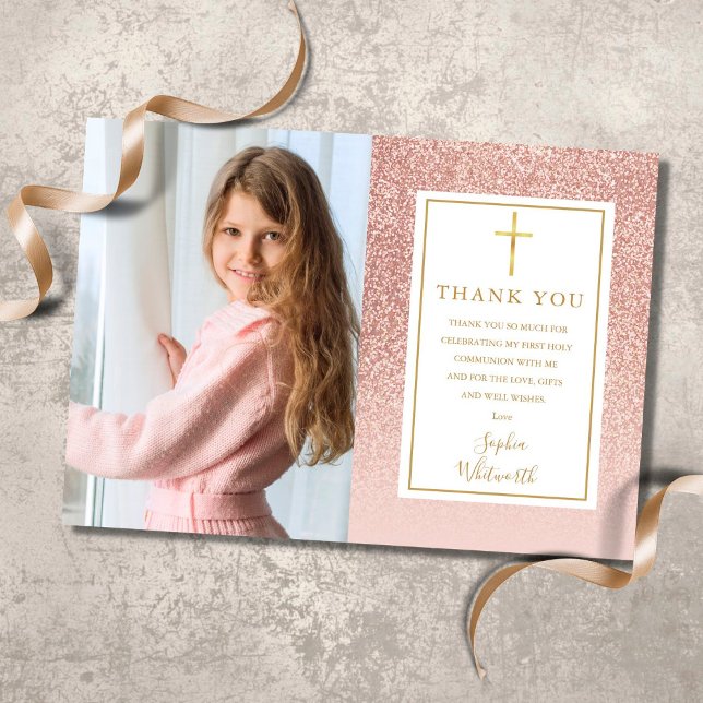 Carte De Remerciements Première Sainte Communion Rose Parties scintillant (Créateur téléchargé)