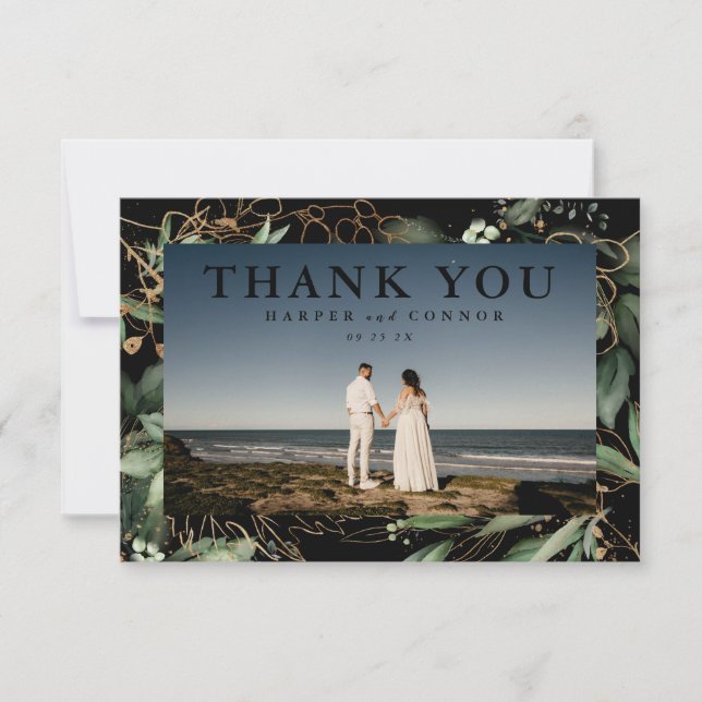 Carte De Remerciements Premium Black Greenery Botanical Eucalyptus Photo (Devant)