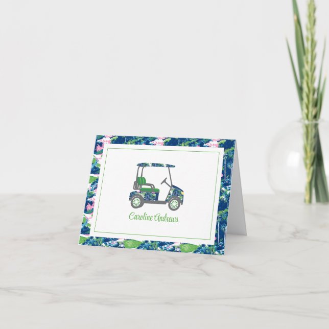 Carte De Remerciements Preppy Golf Motif Palm Beach Golf Panier (Devant)