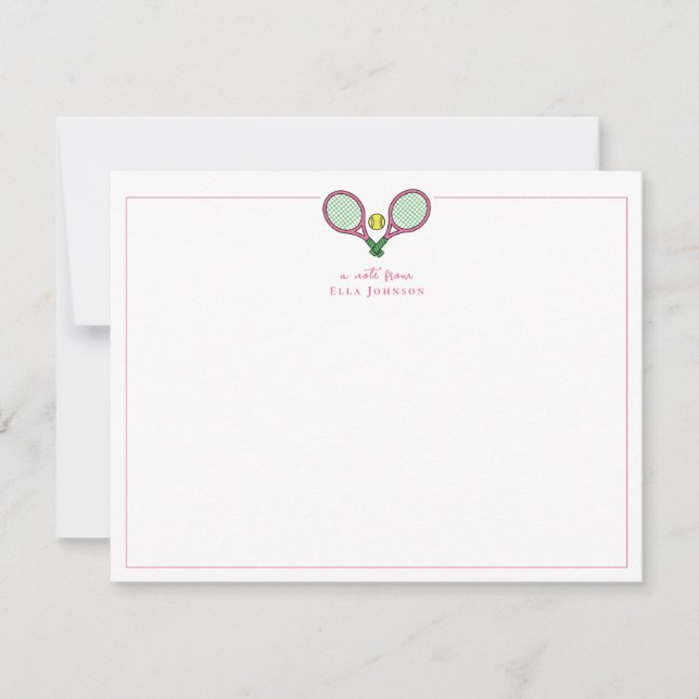 Carte De Remerciements Preppy Pink & Green Tennis rackets  (Devant)