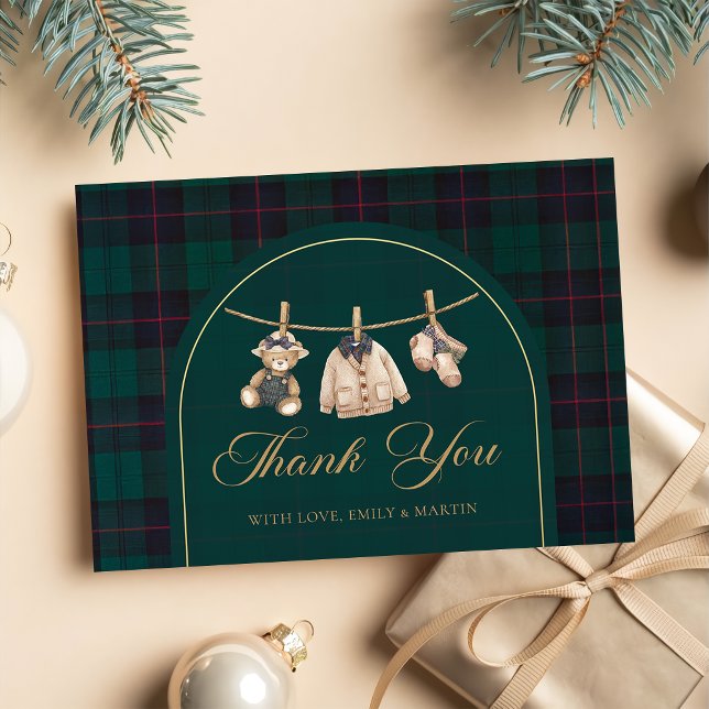 Carte De Remerciements Preppy Plaid Teddy Bear Baby Shower Thank You Card (Créateur téléchargé)