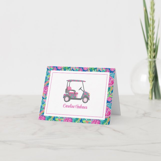 Carte De Remerciements Preppy Tropical Turtles Palm Beach Golf Cart (Devant)