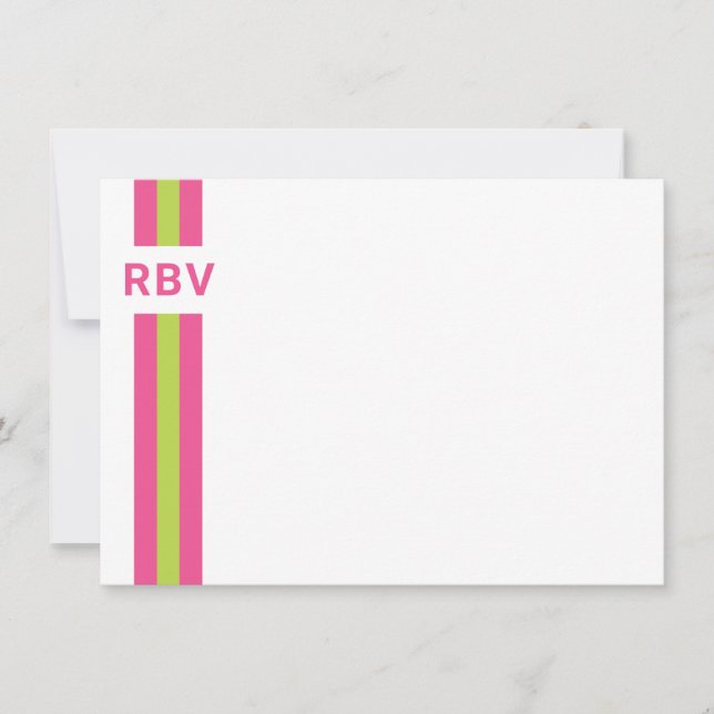Carte De Remerciements Prépré rayé rose vif et vert citron (Devant)
