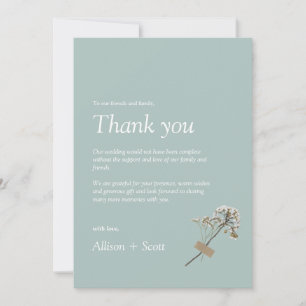 Carte De Remerciements Presse à main minimaliste Élégant Vert Aéré Floral