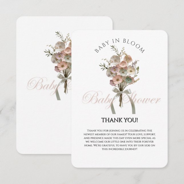 Carte De Remerciements Pressed Wildflower Baby in Bloom Boho Baby Shower (Devant / Derrière)