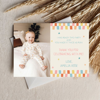 Carte De Remerciements Prêt pour une fête d'anniversaire colorée avec pho