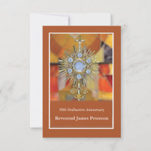 Carte De Remerciements Prêtre 50e Ordination Anniversaire Monstrance Hôte
