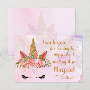 Carte De Remerciements Pretty Paste Floral Unicorn Anniversaire
