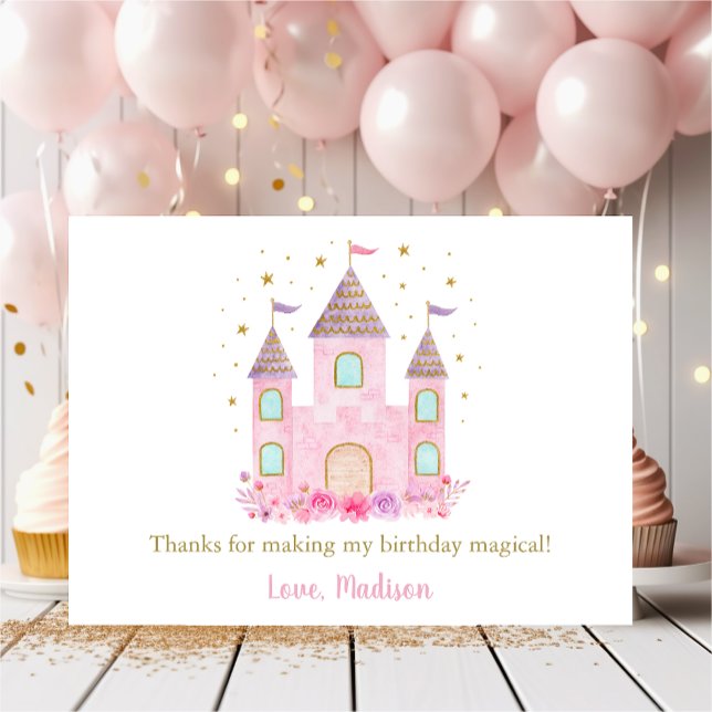 Carte De Remerciements Princess Castle Rose Gold Floral Anniversaire (Créateur téléchargé)