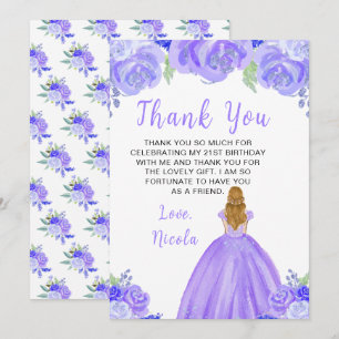 Carte De Remerciements Princesse aux Cheveux Blonds Fête d'Anniversaire F