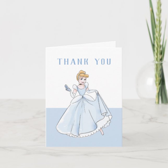 Carte De Remerciements Princesse Cendrillon | Aquarelle Anniversaire (Devant)
