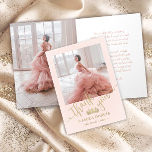 Carte De Remerciements Princesse Crown Quinceañera Chic Blush Rose & Or