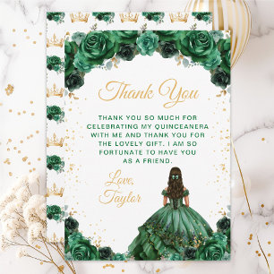 Carte De Remerciements Princesse Fleur de Quinceañera Vert Foncé