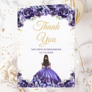 Carte De Remerciements Princesse Fleuriste Violet Foncé pour Quinceañera