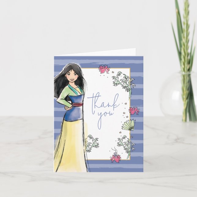 Carte De Remerciements Princesse Mulan | Aquarelle Frappe Anniversaire (Devant)