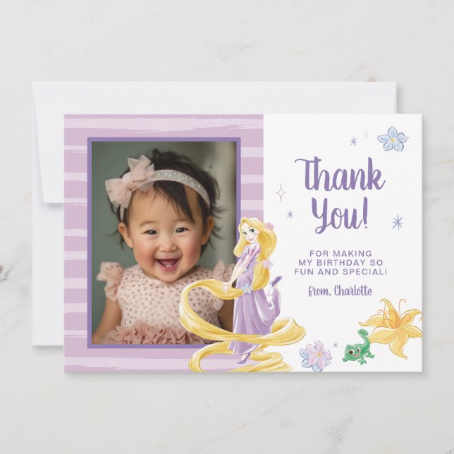 Carte De Remerciements Princesse Rapunzel | Aquarelle Anniversaire (Devant)